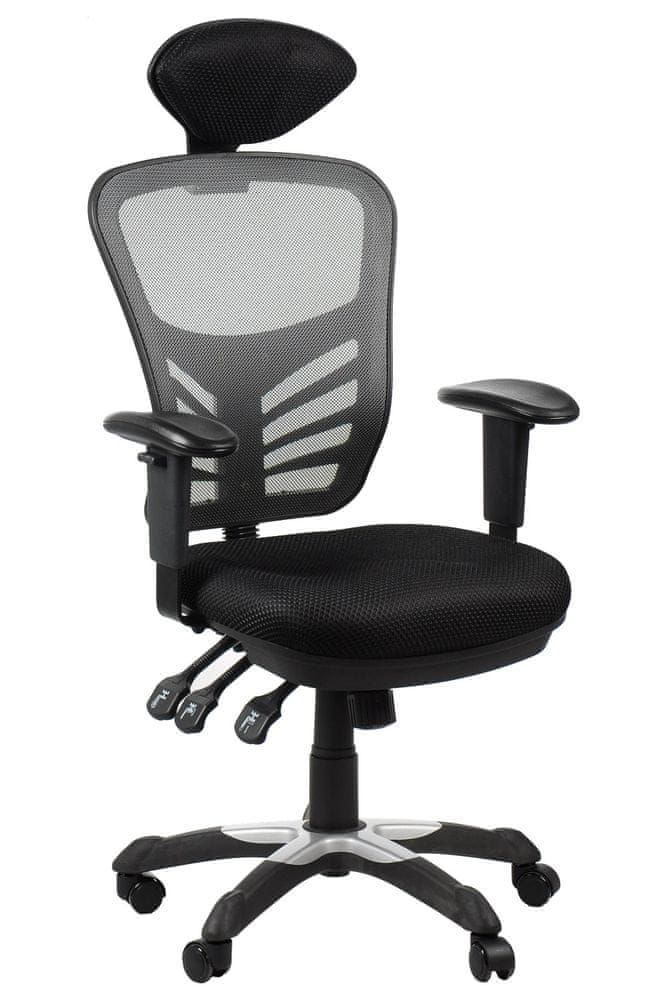 STEMA Otočná kancelárska stolička HG-0001H, nylonová základňa, nastaviteľné sedadlo (uhol), nastaviteľné operadlo (hore-dole), čierna/šedá